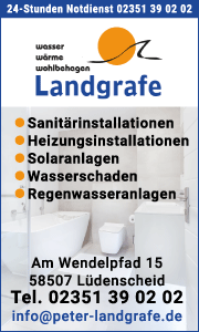 Banner von H.P. Landgrafe Lüdenscheid mit Kontaktdaten, Leistungen wie Wasserschadensanierung, Schimmelbeseitigung und Rohrreparaturen.